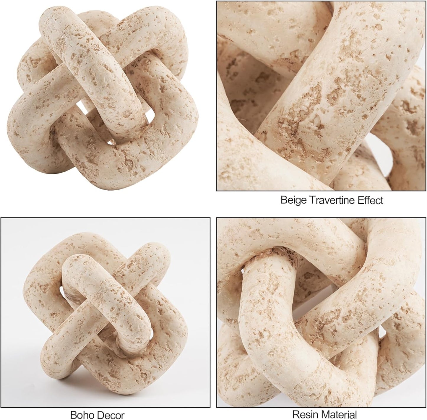 Dekorativer Knoten Mit 3 Gliedern Für Heimdekoration, Beige Travertin Inspirierte Ästhetische Raumdekoration Für Couchtisch, Regal, Eingang, Boho-Kettenglied-Dekor Für Wohnzimmer Bauernhaus