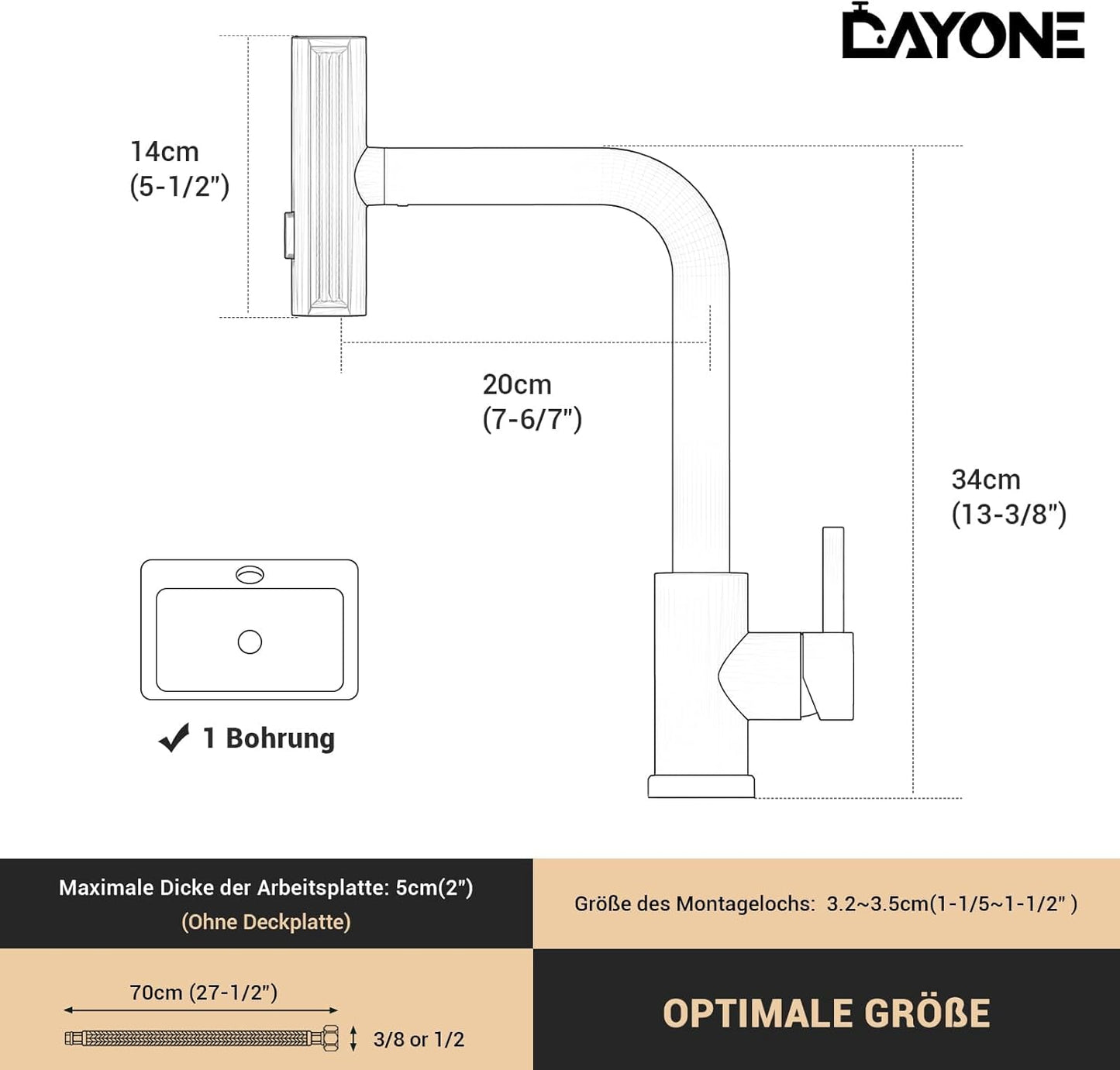 DAYONE Wasserfall Wasserhahn Küche Ausziehbar, Mattschwarz Hochdruck Spültischarmatur Küche Mit Brause, 360° Drehbar Mischbatterie Küche Mit 3 Strahlarten, SUS304 Edelstahl Küchenarmatur