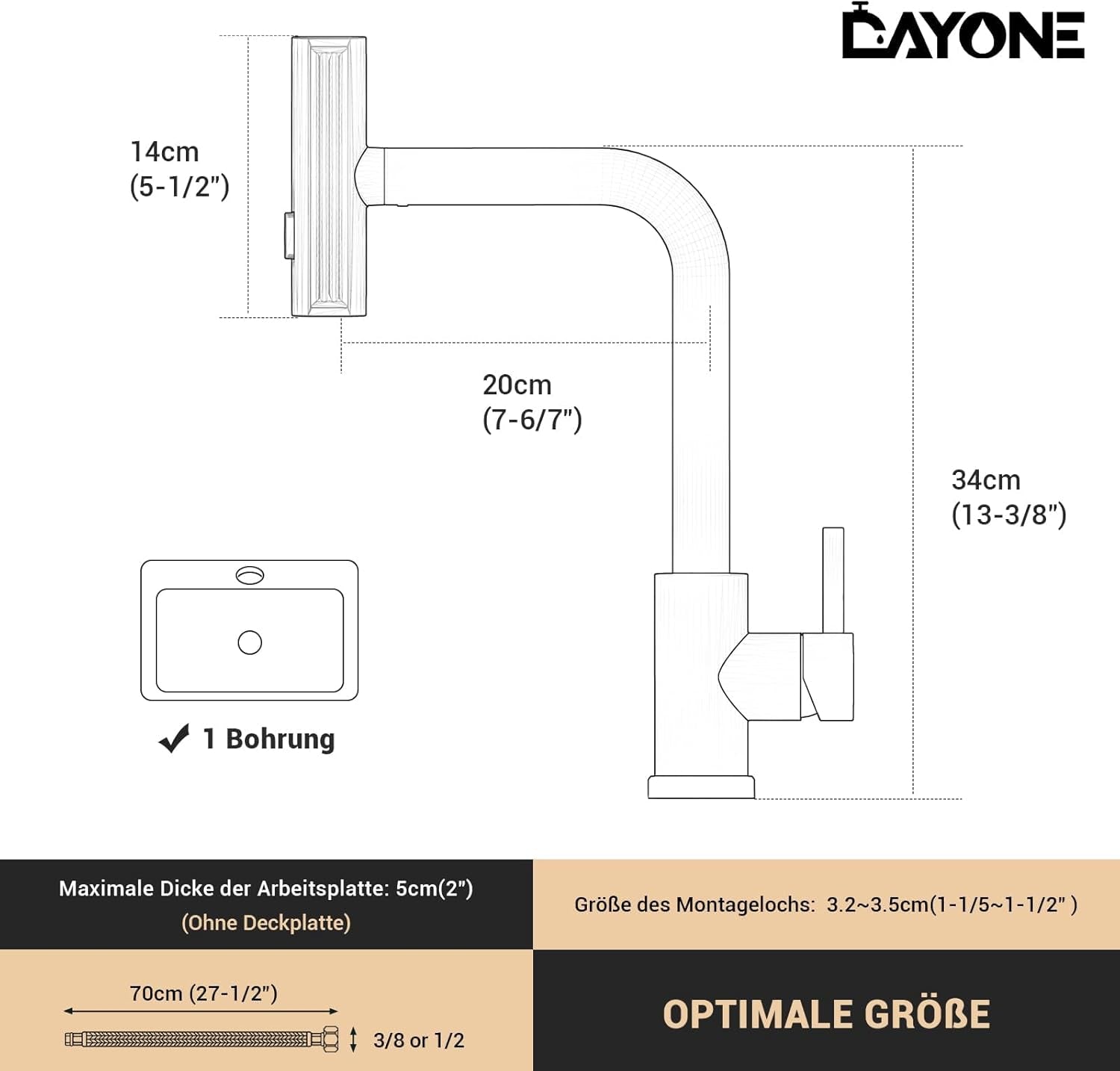 DAYONE Wasserfall Wasserhahn Küche Ausziehbar, Mattschwarz Hochdruck Spültischarmatur Küche Mit Brause, 360° Drehbar Mischbatterie Küche Mit 3 Strahlarten, SUS304 Edelstahl Küchenarmatur