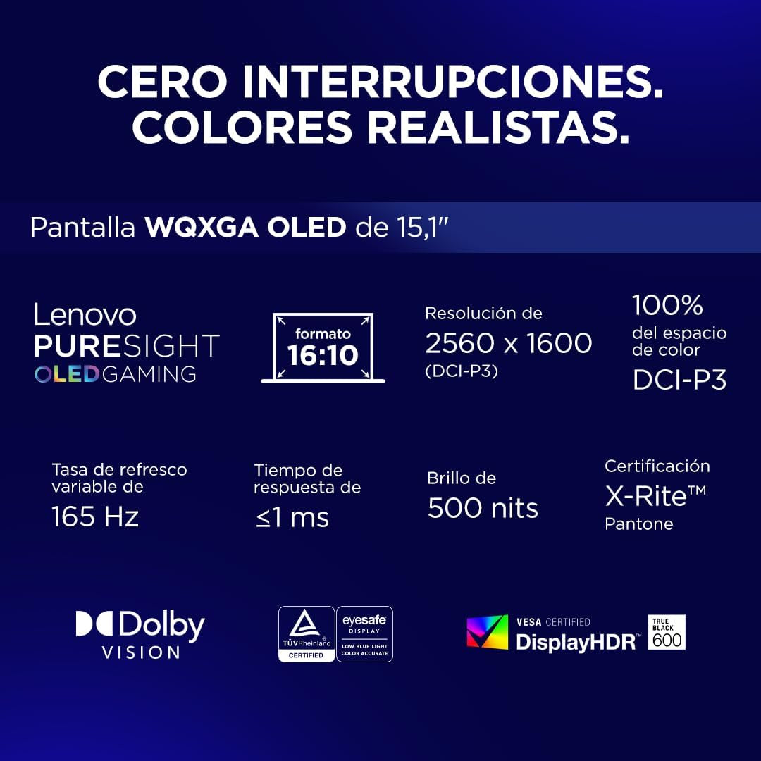 Lenovo Legion 5 Gen 10 Gaming-Laptop IA 15,1 Zoll WQXGA OLED (Intel Core I7-13650Hx, NVIDIA Geforce RTX 5070, 32 GB RAM, 1 TB SSD, Wi-Fi 7, Ohne Betriebssystem), Spanische Rgb-Tastatur, Schwarz