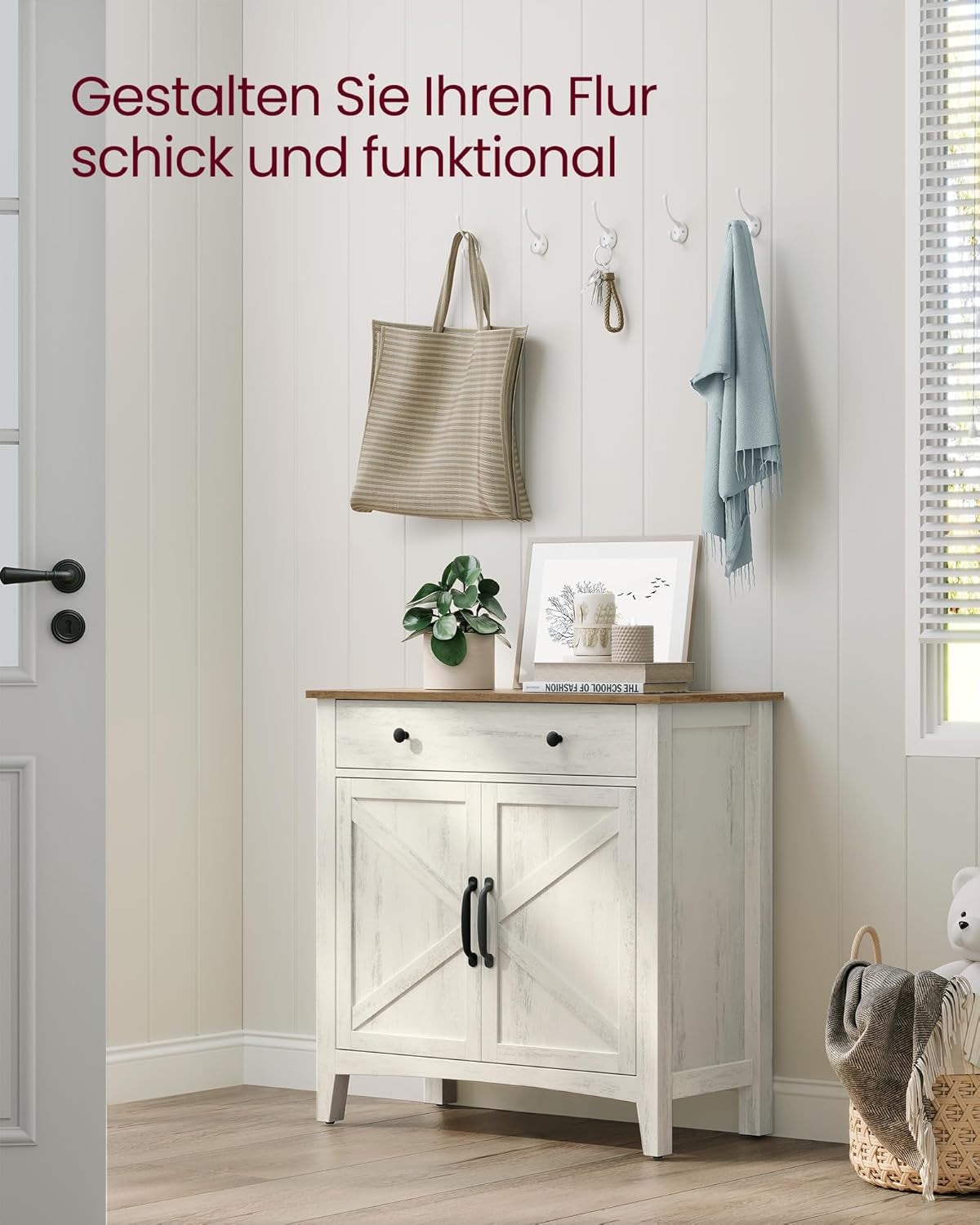 VASAGLE Küchenschrank, Sideboard Mit Schubladen, Aufbewahrungsschrank Mit Türen, Verstellbare Ablage, Landhausstil, Für Wohnzimmer Küche, 40 X 80 X 80 Cm, Vintageweiß-Honigbraun BBK341W01