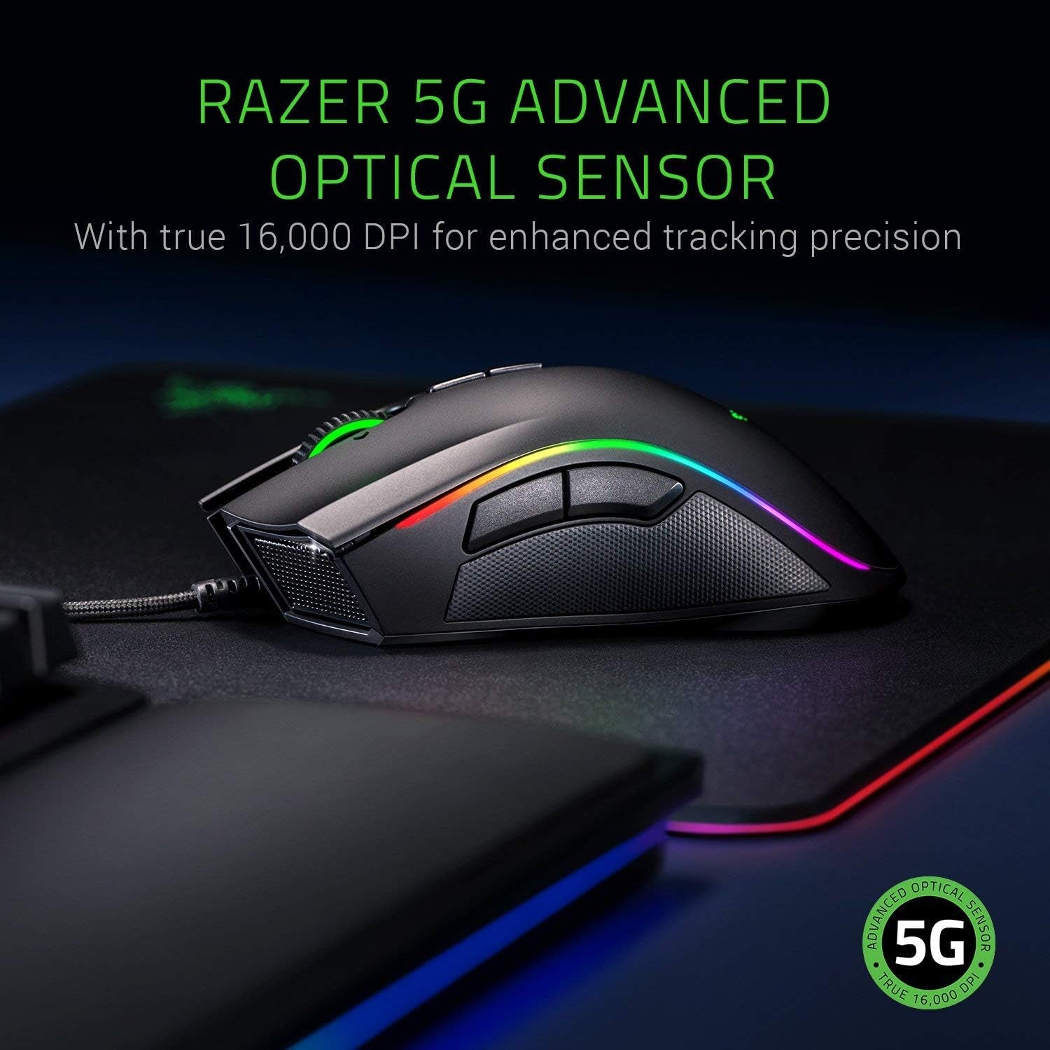 Razer Mamba Elite - Kabelgebundene Gaming Maus Mit Chroma RGB Beleuchtung Für PC / Mac (Optischer 5G-Sensor, Mechanische Switches, 9 Programmierbare Tasten) Schwarz