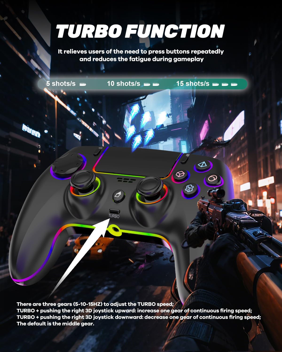 MYSTILUCK Wireless Pro Controller Für Ps-5/Pc/Mac/Ios/Android/Steam Deck, Gamepad Mit 7 Variablen RGB Farben/Hall Effect Sticks&Triggers/Dual Vibration/Headset Anschluss/1500 Mah Akku