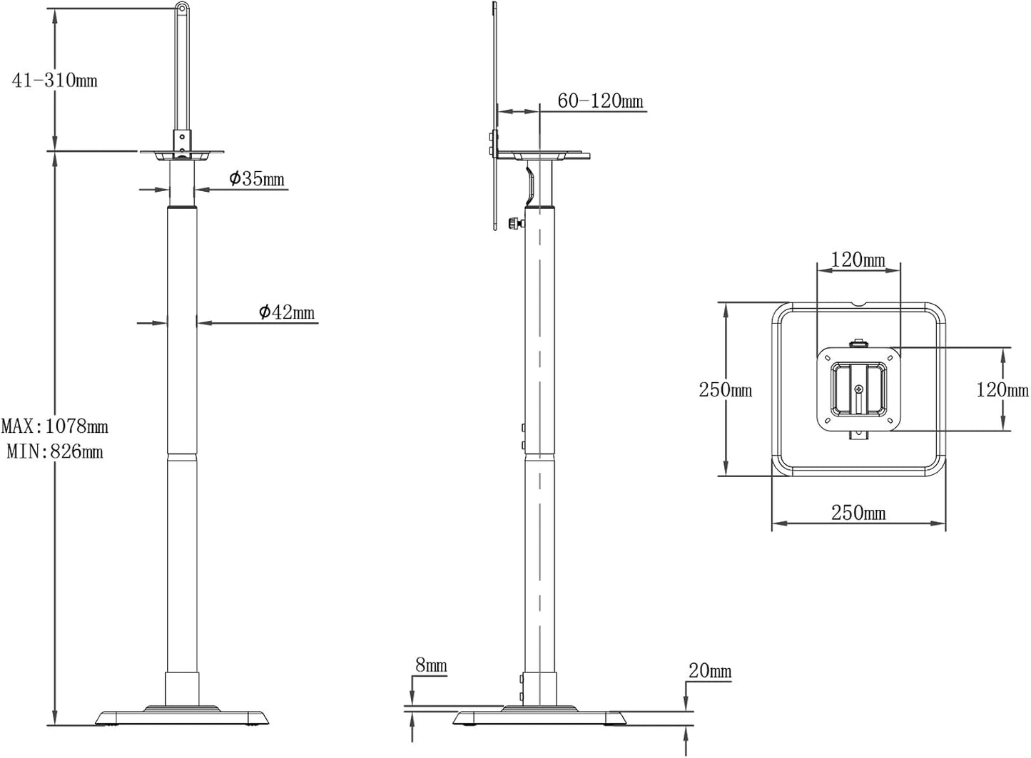 Mounting Dream Lautsprecherständer Höhenverstellbar Für Satelliten Bis Zu 5KG, 2Er-Set Bodenständer