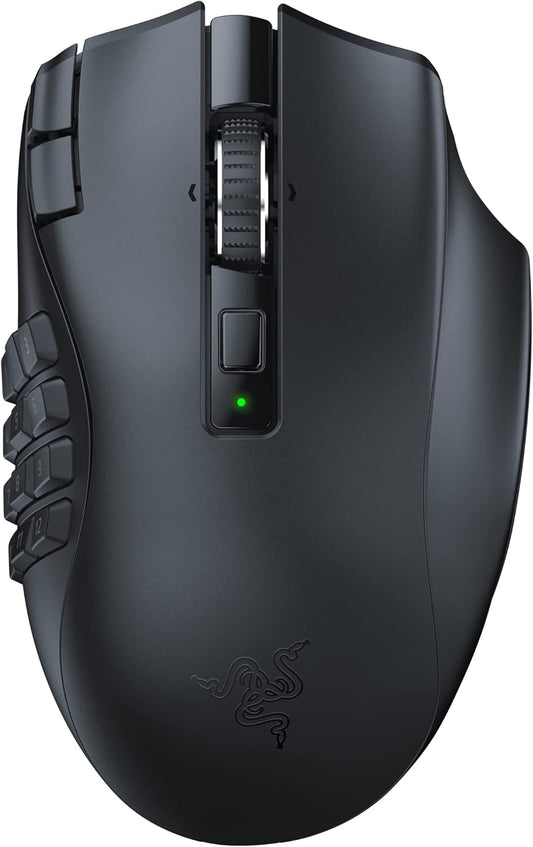 Razer Naga V2 Hyperspeed - Ergonomische Kabellose MMO Gaming Maus (19 Programmierbaren Tasten, Wireless 2,4 Ghz, Bluetooth, Bis Zu 250 Stunden, Focus Pro 30K Optischer Sensor) Schwarz