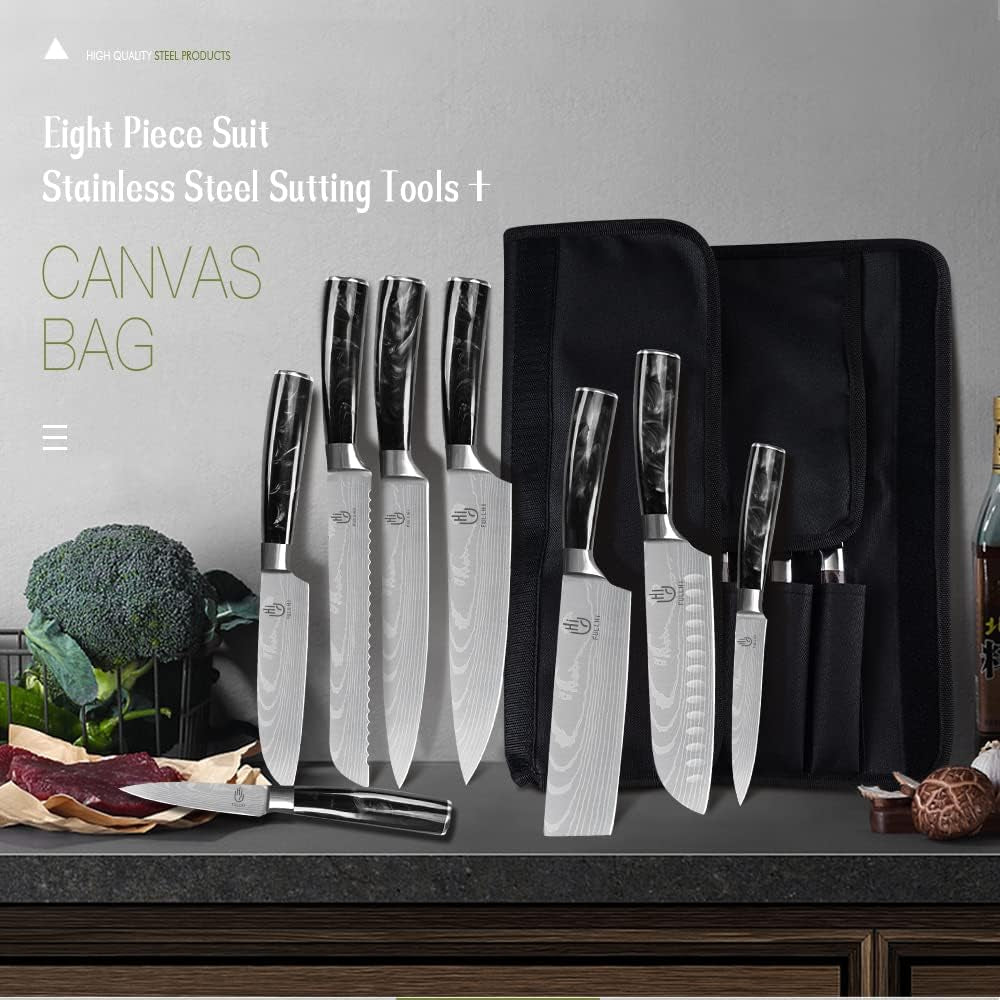 FULLHI Messer Set, 14Pcs Japanisches Messer Set, Mehrfarbige Deutsche Edelstahl Küchenmesser Set