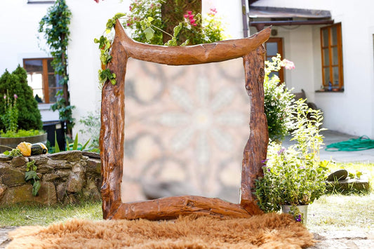 Windalf Natur Wandspiegel ISILDUR 98 Cm Vintage Holzspiegel Bohemia Landhaus-Design Handarbeit Aus Wurzelholz