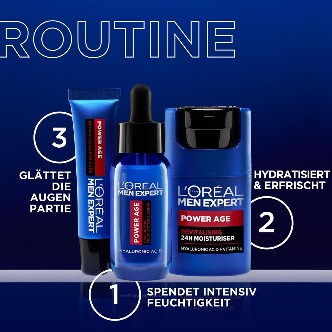 L'Oréal Men Expert Augencreme Gegen Falten Für Männer, Anti-Aging Augenpflege Für Müde Und Matte Haut, Herren Feuchtigkeitspflege Mit Hyaluronsäure, Power Age, 1 X 15 Ml