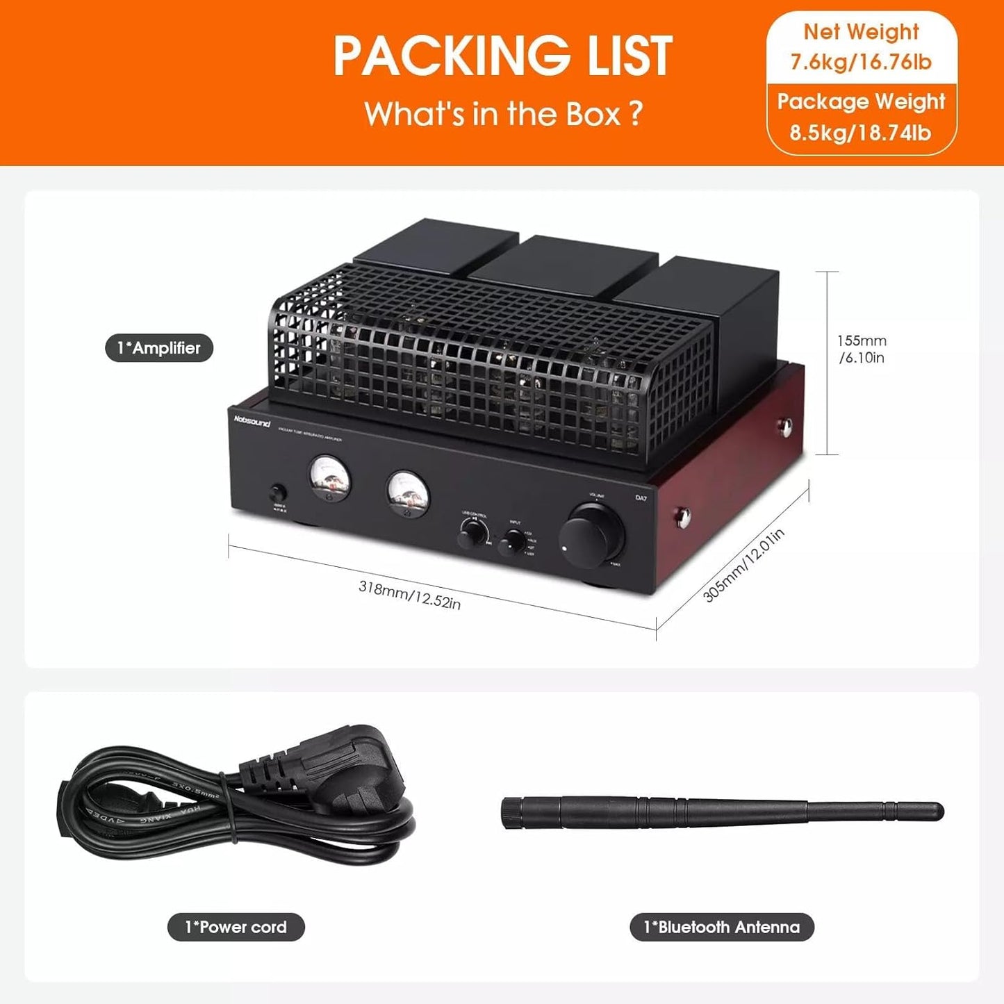 Nobsound Hifi-Verstärker Mit Bluetooth: Vakuum Röhreverstärker DAC VU Meter 6P1+6N1 Stereo Amplifier Für Lautsprecher