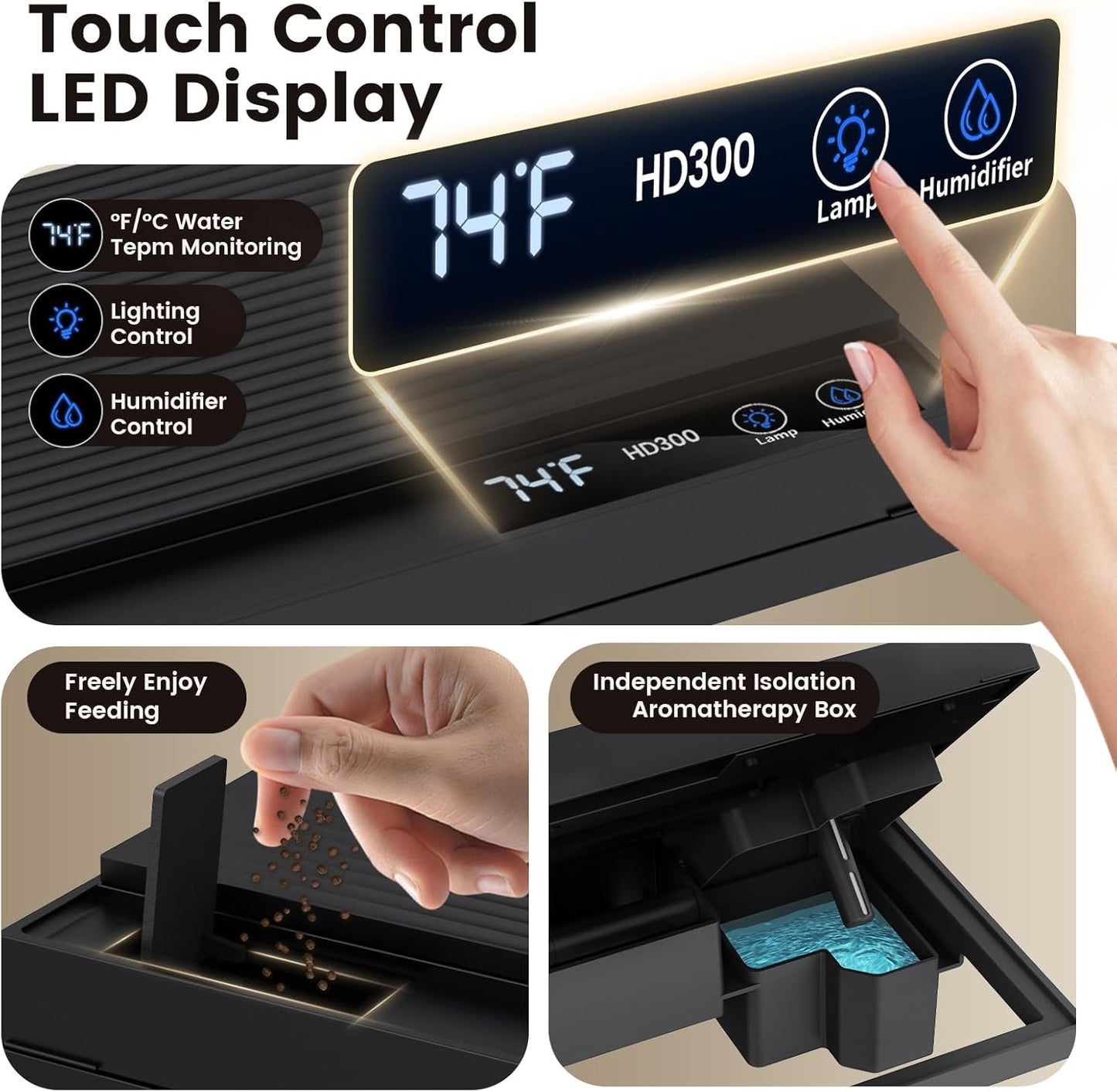 Fishkeeper Nano Aquarium Komplettset, 9L Mini Aquarium Starterset Mit LED, 4-In-1 Smart-Aquarien Selbstreinigende Pumpe & Filter, Klein Aquarien Set Komplett Mit Aromatherapie, Temperaturanzeig, Timer