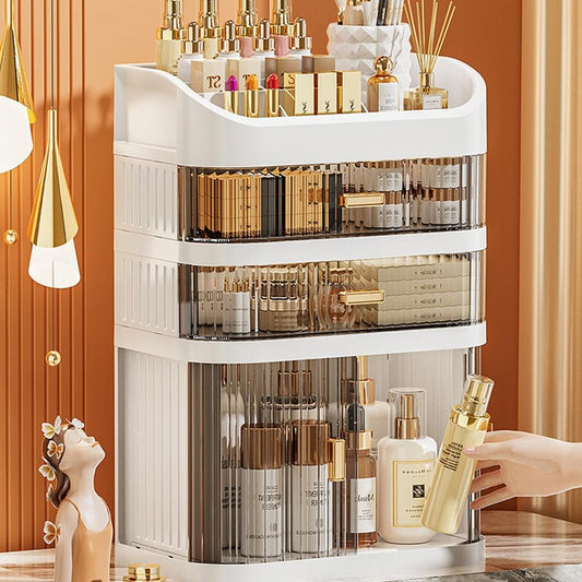 Evomosa Kosmetische Aufbewahrungsbox Schiebetür Schublade Schreibtisch Multifunktionaler Aufbewahrungsschrank Mehrschichtige Make-Up Box Kommode (Stil A)