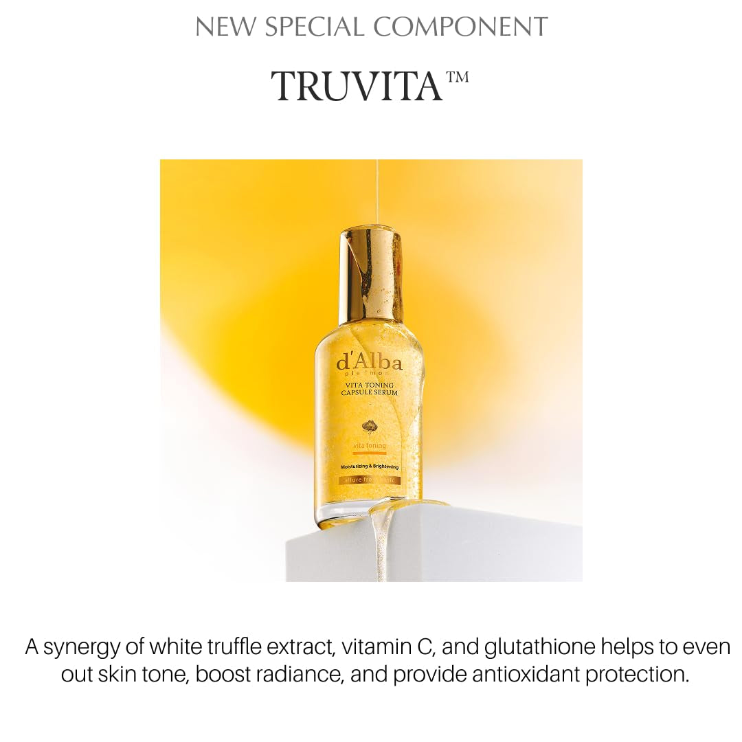 D'Alba Piedmont Vita Toning Kapselserum, Täglicher Vitamin-Boost Für Strahlende Haut, Doppel-Vitamin-Formel, Großgröße (100 Ml)