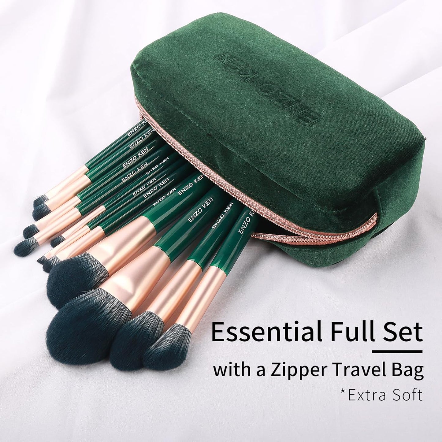 Naturfaser Und Ziegenhaar Make-Up Pinsel Set Professionell - Kombinierte Haar Kosmetikpinsel Mit Handtasche, Grün - Natürliche Pinsel - Moyu
