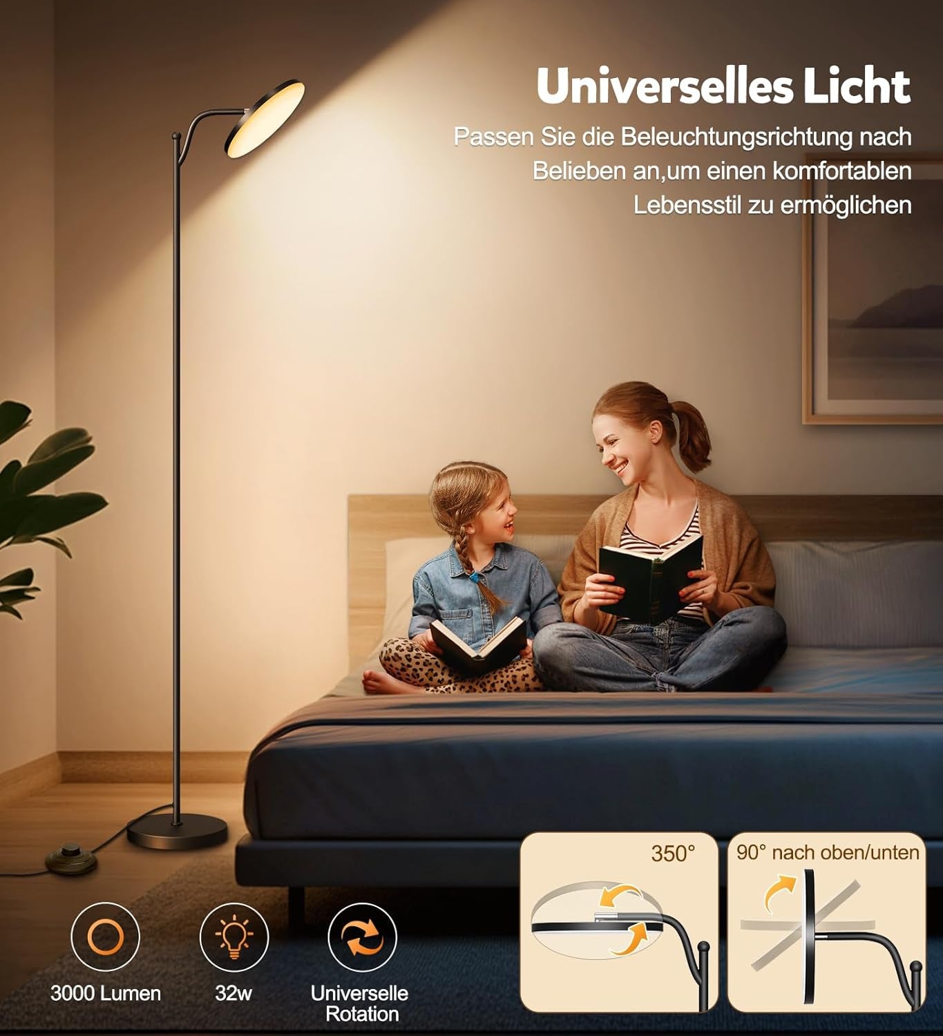 32W Deckenfluter LED Dimmbar 183Cm,3000 Lumen Stehlampe Dimmbar Mit Memory-Funktion,2700K-6500K Leselampe Stehlampen Schwarz,Led Stehlampe 1H Timer Mit Fernbedienung Für Schlafzimmer,Büro