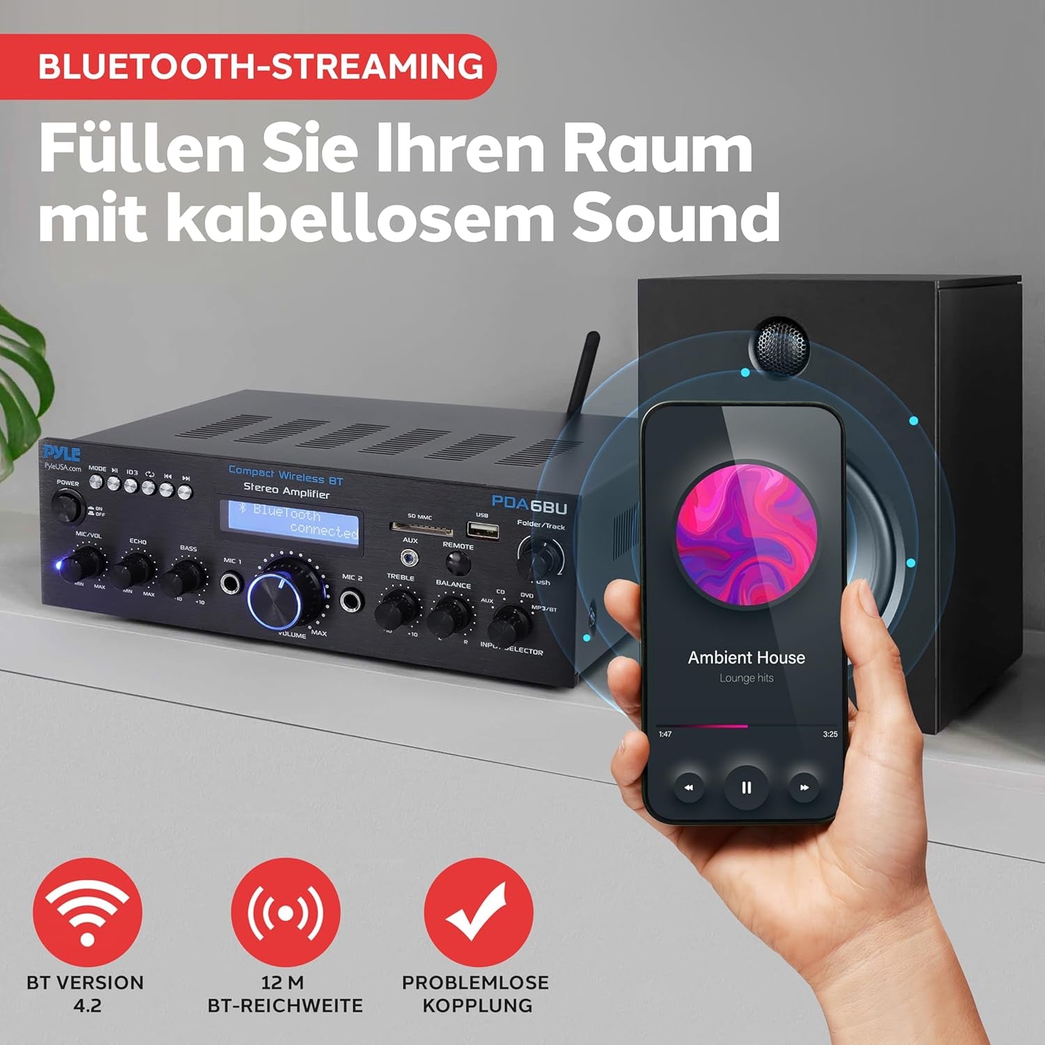 Pyleusa Home Audio Amplifier Home Theater Power Stereo Receiver, Surround Sound, PDA6BUEU