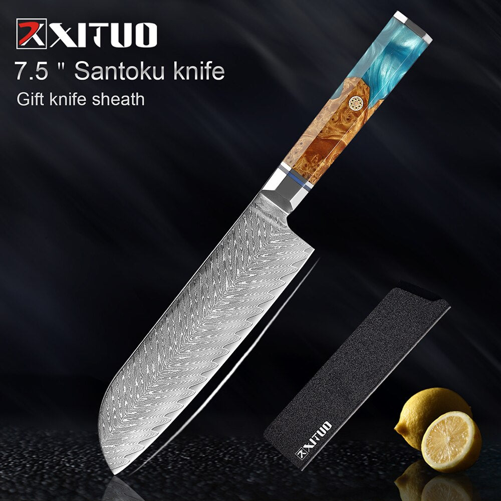 XITUO 1-9Pcs Damascus Chef Knife Razor Sharp Japanese Knife For Kitchen Cuisine Meat Cut Kiritsuke Nakiri Peeling Cooking Knife