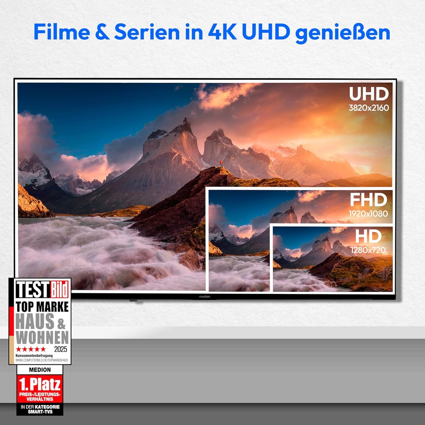 MEDION 138,8 Cm (55 Zoll) QLED Fernseher (Smart-Tv, Dolby Vision HDR, VIDAA Store, Prime Video, Disney+, DAZN, Paramount+, DTS X, Dolby Atmos, PVR, Bluetooth, MD 855600)