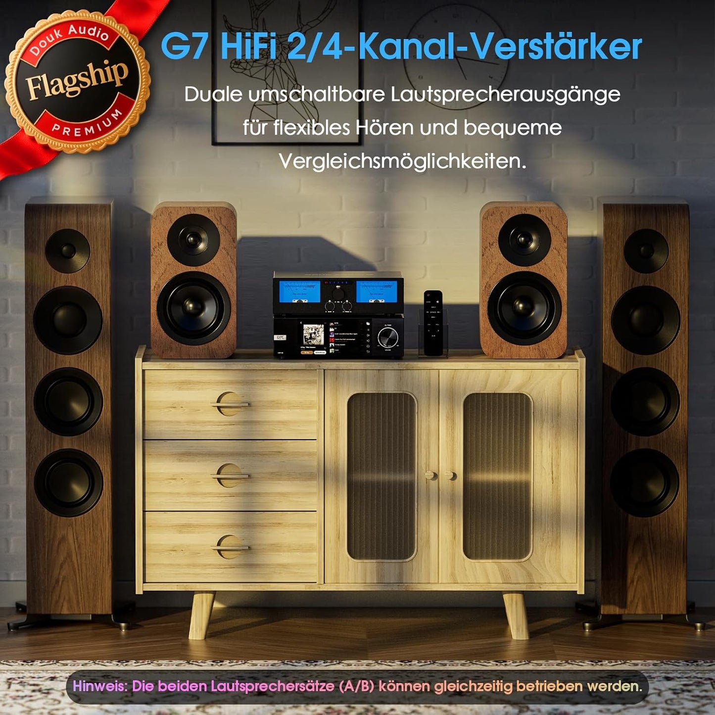 Doukaudio 600W 2/4-Kanal Verstärker: Lautsprecherwähler | Digitalverstärker Für Eversolo DMP-A6 Mit Symmetrische Xlr-Cinch-Eingänge | Tonumgehung | Vu-Meter | Fernbedienung Für Heimkino-Lautsprecher