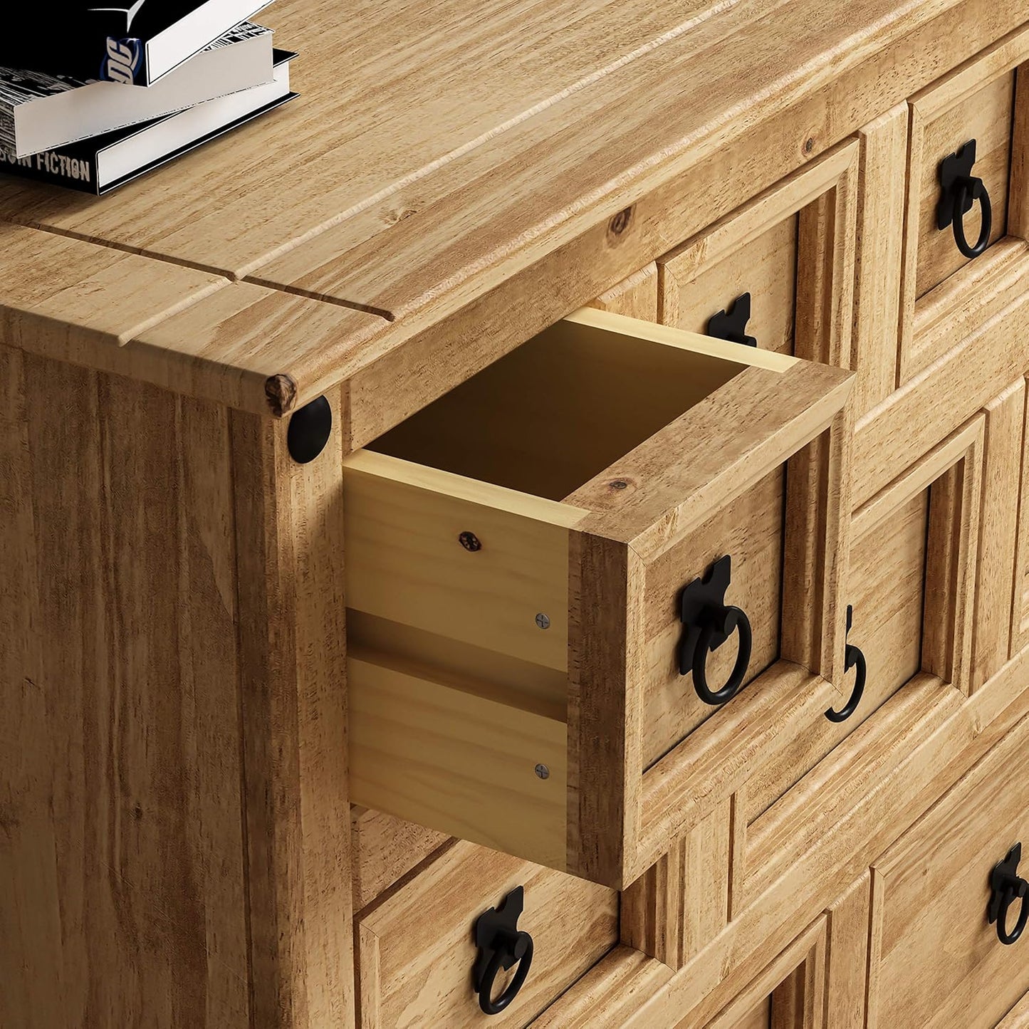 Vida Designs Corona Apothekerschrank Mit 9 Schubladen, Kaufmannsschrank Rustikal Organisieren Sammeln Aufbewahren Pinie, Hellbraun, 76 X 95 X 40 Cm, P2201-CR