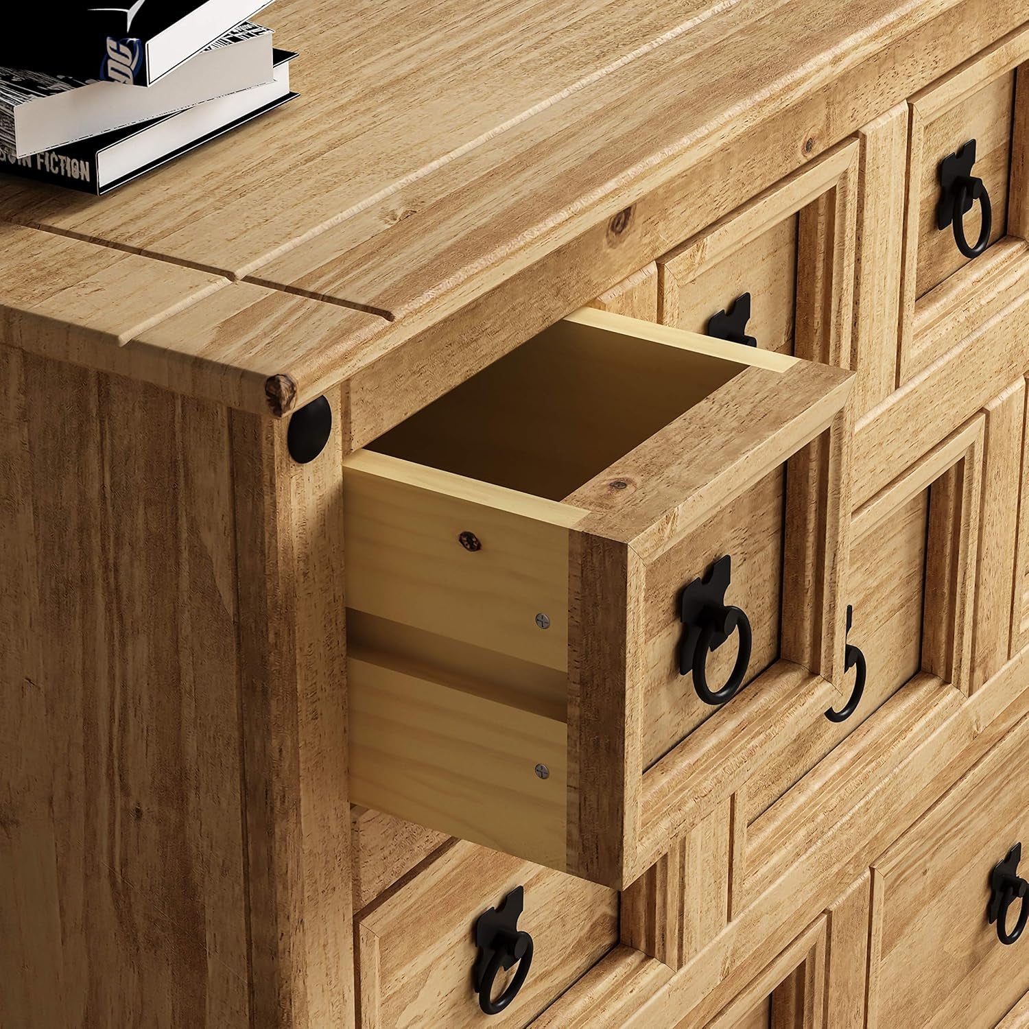 Vida Designs Corona Apothekerschrank Mit 9 Schubladen, Kaufmannsschrank Rustikal Organisieren Sammeln Aufbewahren Pinie, Hellbraun, 76 X 95 X 40 Cm, P2201-CR