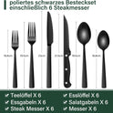 36 Teiliges Edelstahl Besteckset Mit Steakmesser Schwarz, Besteck Set 6 Personen, Elegantes Essbesteck Set Mit Messer Gabel Löffel, Tafelbesteck Für Haus/Party/Restaurant, Spülmaschinenfest