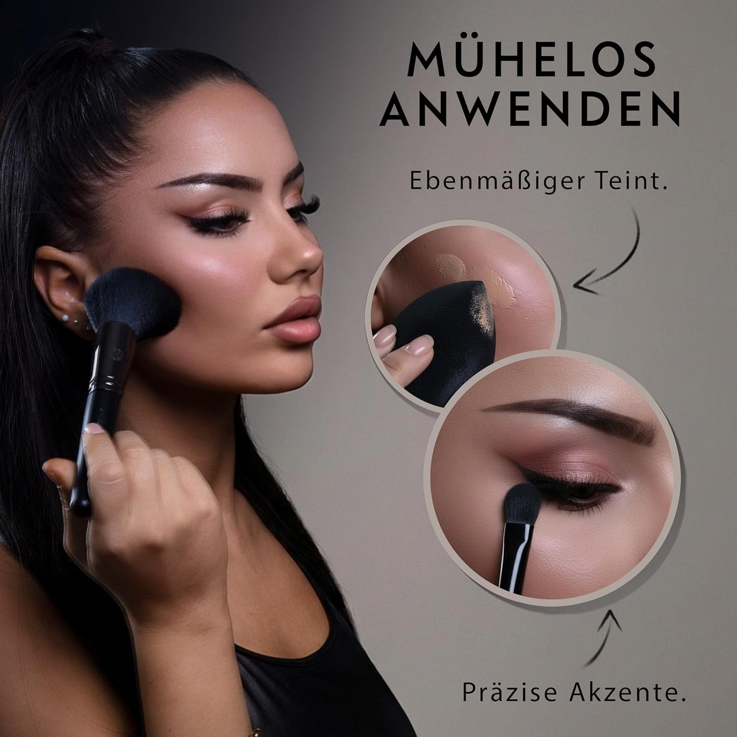 Make-Up Pinselset 15-Teilig Vegan | 12 Profi Schminkpinsel | Inkl. Blender, Reinigungsmatte & Pinselaufbewahrung Aus Veganem Leder | Prime Vegan Black | Schwarz | Luvia