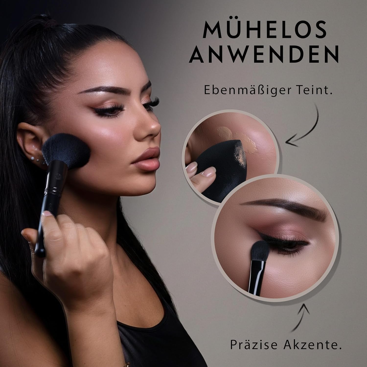 Make-Up Pinselset 15-Teilig Vegan | 12 Profi Schminkpinsel | Inkl. Blender, Reinigungsmatte & Pinselaufbewahrung Aus Veganem Leder | Prime Vegan Black | Schwarz | Luvia