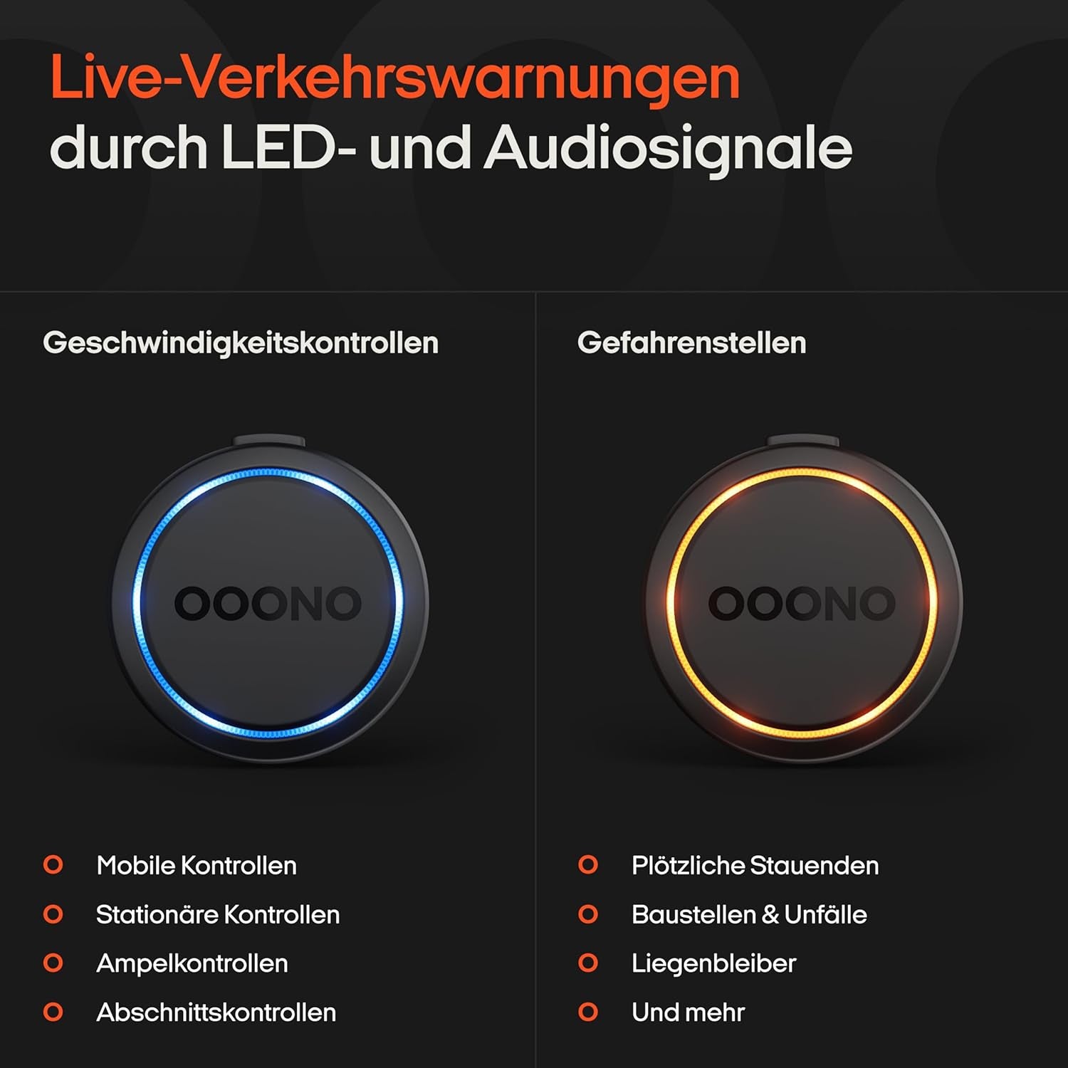 OOONO Co-Driver NO2 [NEUES Modell 2025] - Optimierter Co-Driver Fürs Auto - Warnt Vor Tempo-Kontrollen Und Gefahrenstellen - Wiederaufladbar - Led-Anzeige - Carplay & Android Auto Kompatibel