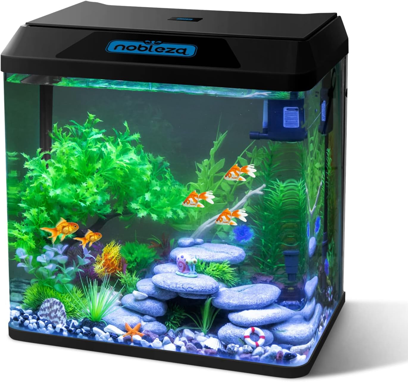 Nobleza - 30L Mini Aquarium Komplettset, Nano Aquarium Stabiles Einsteigerbecken Mit Led-Beleuchtung Und Eingebautem Filtersystem, Schwarz