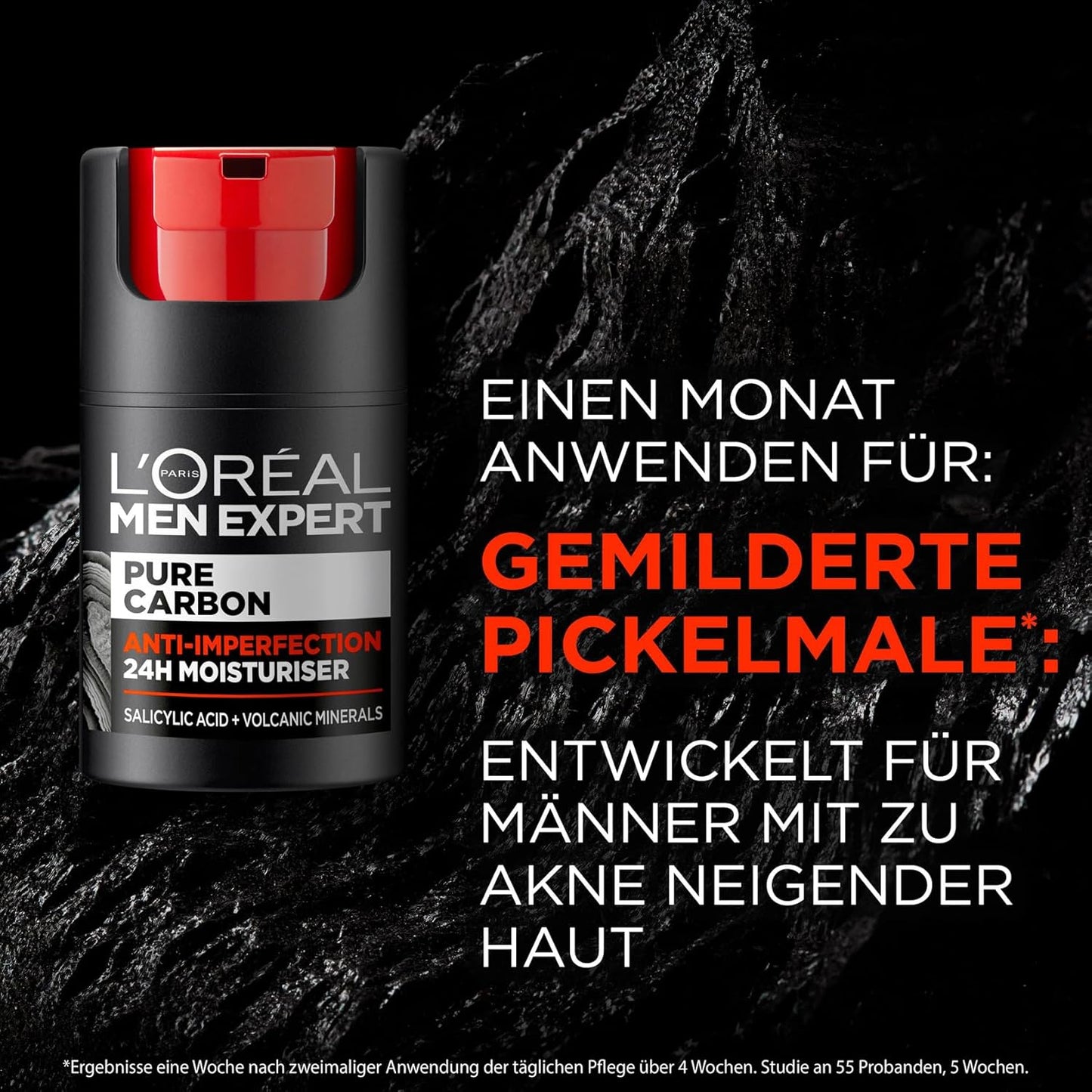 L'Oréal Men Expert Anti-Pickel Gesichtspflege Für Männer, Feuchtigkeitscreme Gegen Mitesser Und Pickel Unreinheiten, Gesichtscreme Für Herren Mit Salicylsäure, Pure Carbon, 1 X 50 Ml