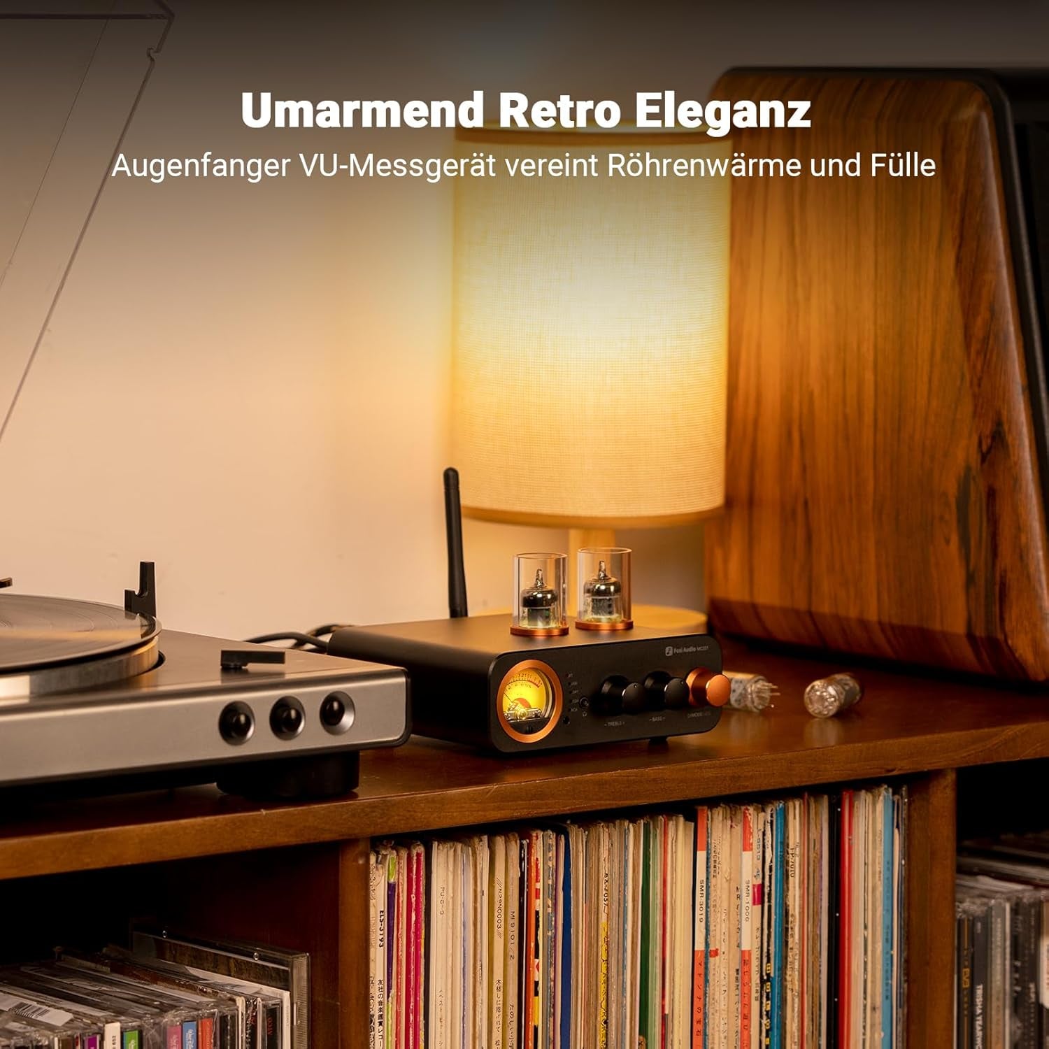 Fosi Audio MC331 Röhrenvollverstärker Mit DAC, 2 Kanal Heim Stereo Audio Verstärker Für Hifi Regallautsprecher/3,5Mm Kopfhörer, Retro Vu-Messer Vorverstärker Mit Bluetooth Und Usb/Opt/Coax/Rca