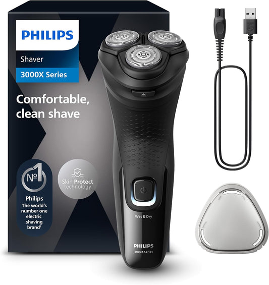 Philips Shaver Series 3000X – Elektrischer Rasierer Für Herren in Schwarz, Nass- Und Trockenrasur, Mit Skinprotect-Technologie, Ausklappbarem Bartschneider (Modell X3001/00)