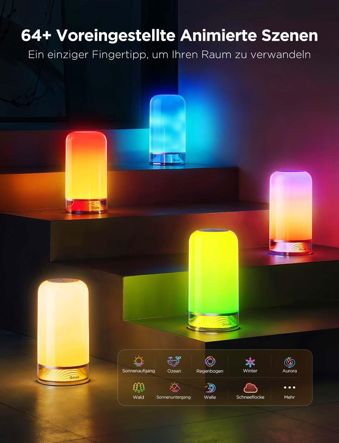 Govee LED Tischlampe, Nachttischlampe Touch Dimmbar RGBICWW, Steuerung Von Alexa Mit 70+ Szenenmodi, 500 Lumen, Funktioniert Mit Matter, 2700-6500K, Für Wohnzimmer Und Schlafzimmer