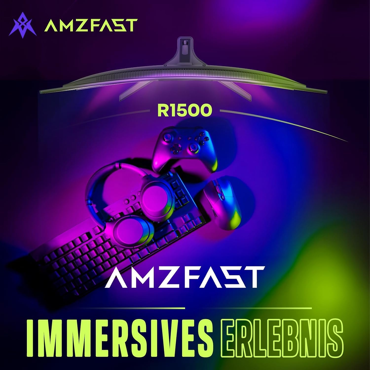 Amzfast 27 Zoll Curved Gaming Monitor - 200Hz, 1920X1080 FHD, Fast VA Panel, 1500R, 1Ms Gtg, Srgb 130%, 3000:1 Contrast, HDR, Adapive Sync, Blaulichtfilter, VESA 100 * 100, HDMI2.0&DP1.2 - AMZG27C1