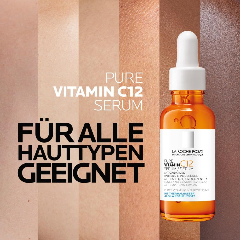 La Roche Posay Pure Vitamin C12 Serum, Anti-Aging-Pflege Mit 12 % Vitamin C, Regenerierende Anti-Falten-Gesichtspflege, Straffend, Aufhellend Und Antioxidativ, Gegen Pigmentflecken, 30 Ml