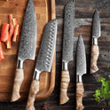 HEZHEN Damast Messer Set 5PCS, Japanischen Stil Damaskus Stahl Küchenmesser Santoku, Brot Universalmesser Schälmesser, Holzgriff
