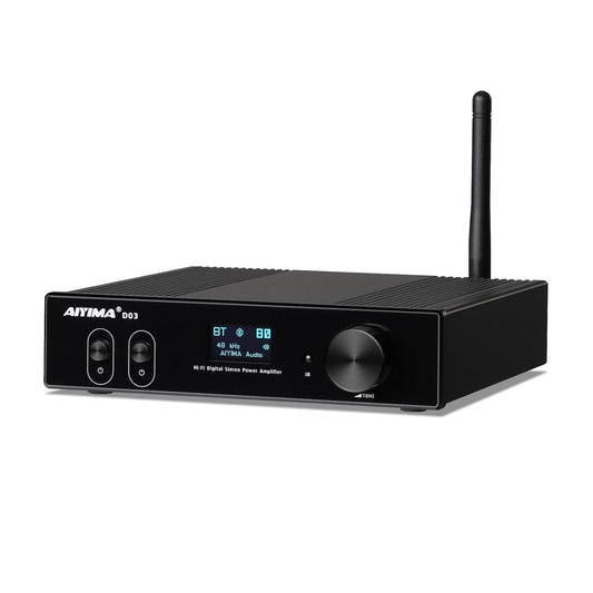 AIYIMA D03 Bluetooth 5.0 Digital-Verstärker 150Wx2 Stereo Hifi 2.0/2.1 CH Desktop Sound Amplificador 24Bit/192Khz Class D Power Amplifier USB DAC Coaxial Optical OLED Aptx Support Subwoofer
