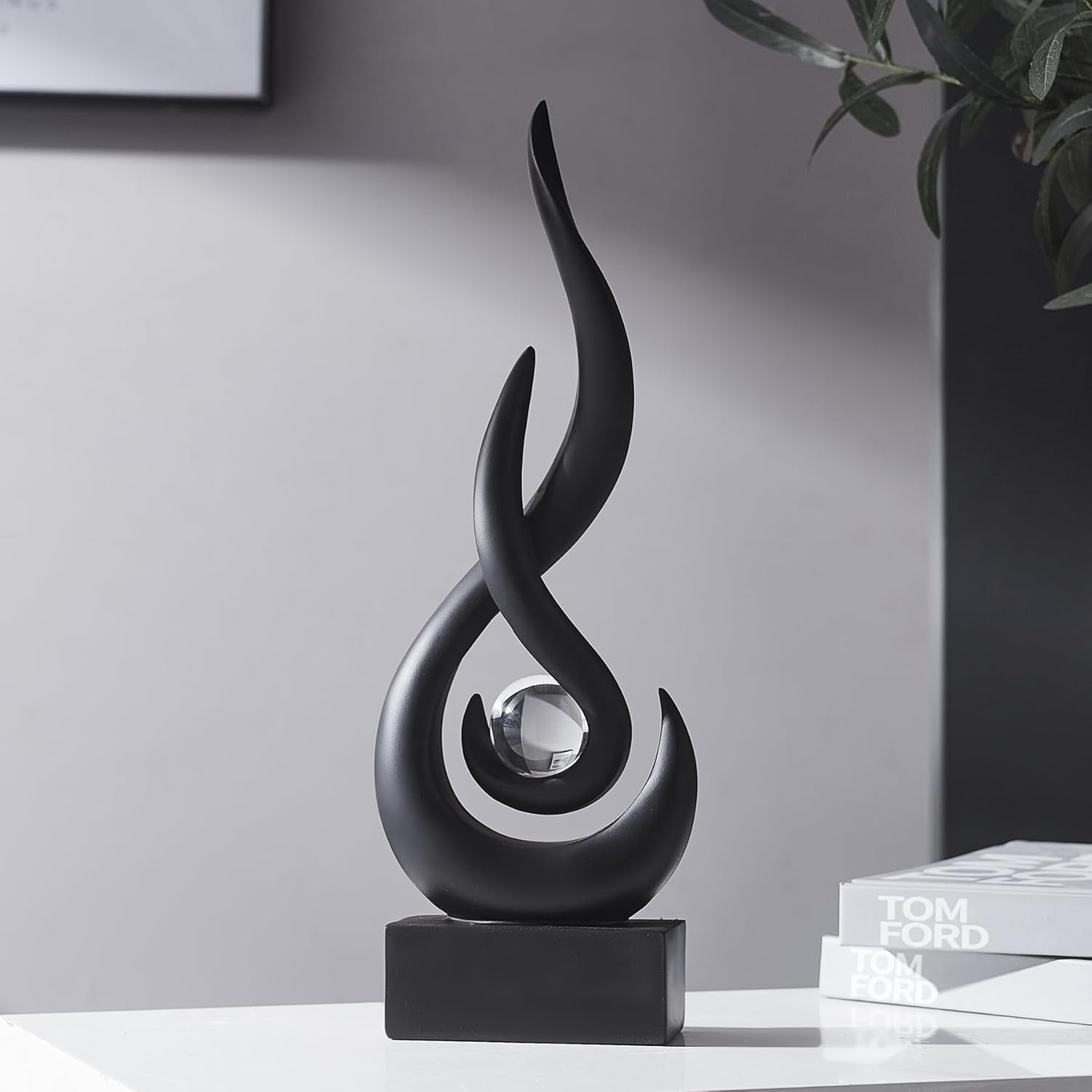 Schwarz Dekor Moderne Flamme Skulptur Dekorationen Für Wohnzimmer, Harz Regal Dekor Akzente, Abstrakte Kunst Skulptur Für Esszimmer Büro Couchtisch Mittelstück Bücherregal Dekor