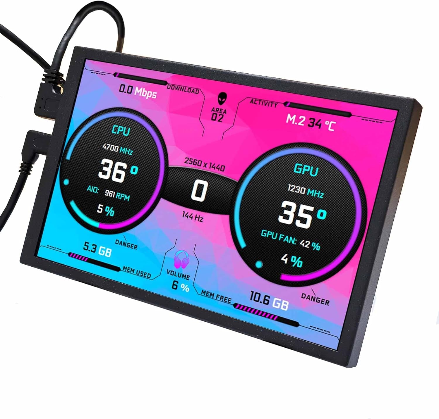 VSDISPLAY 8 Zoll 1280 X 800 IPS LCD Monitor, Universal 120 Mm Lüfterhalterung, PC Gehäuse Display, Für DIY CPU GPU Temperatur Computerbildschirm