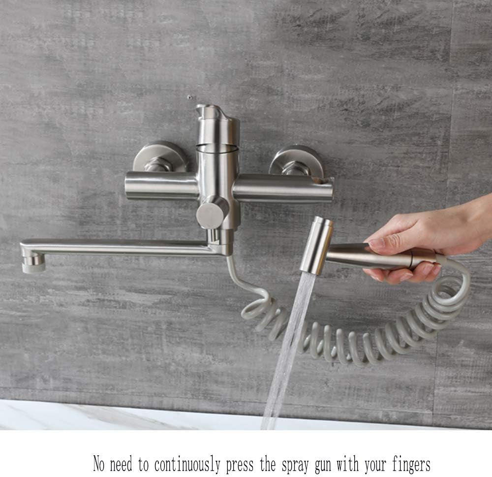 Wasserhahn Küche Wandarmatur Für Küche, Mit Spritzpistole Und 2 Wasserstrahlarten, Wasserhahn Wand Schwenkbarem 360°-Auslauf,Einfache Montage Küchenarmatur Wandmontage (Gebürstetes Nickel)