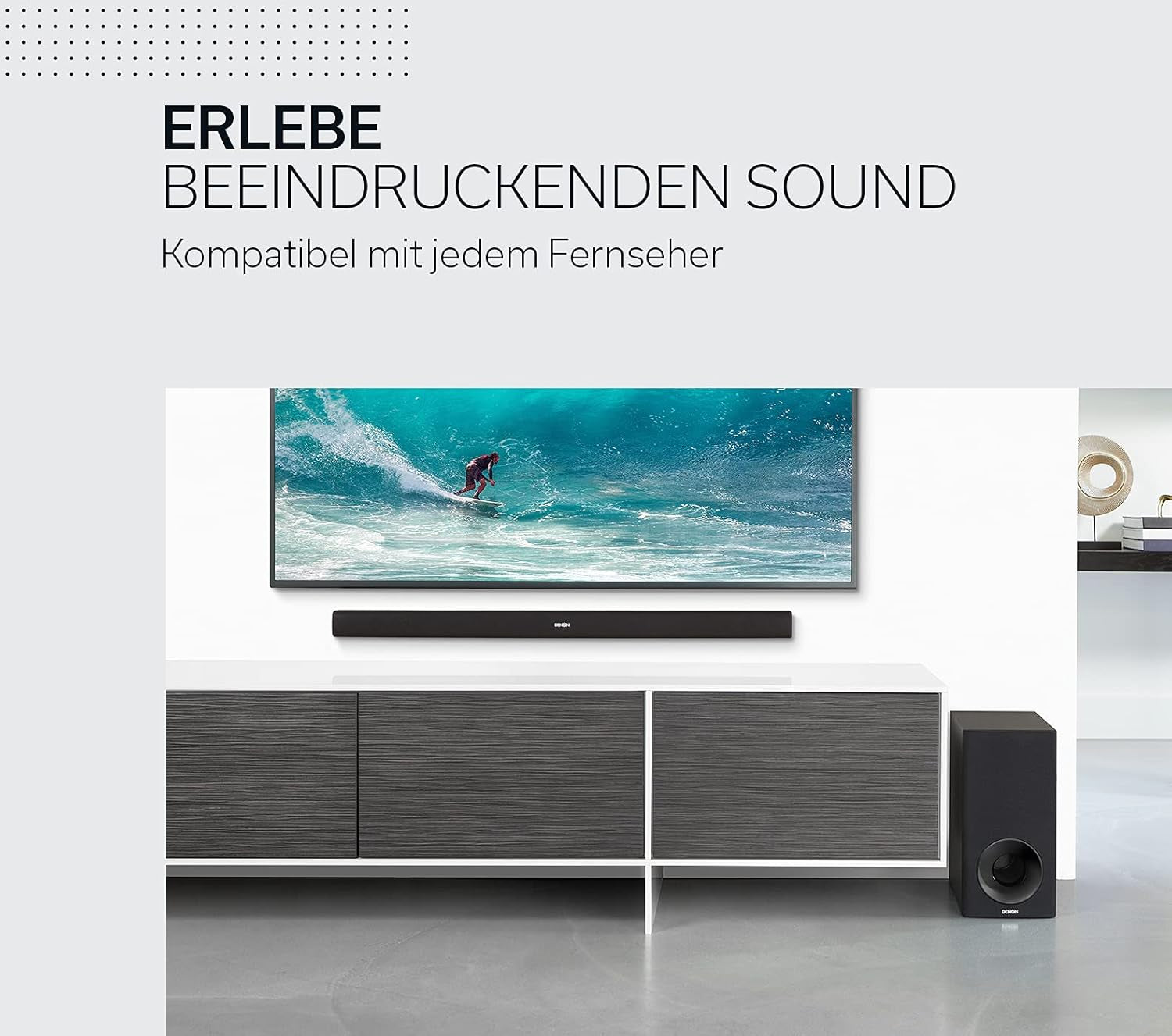 Denon DHT-S316 2.1 Flache TV Soundbar Mit Kabellosem Subwoofer, Bluetooth, HDMI ARC, Dolby Digital, DTS, Optischer Eingang
