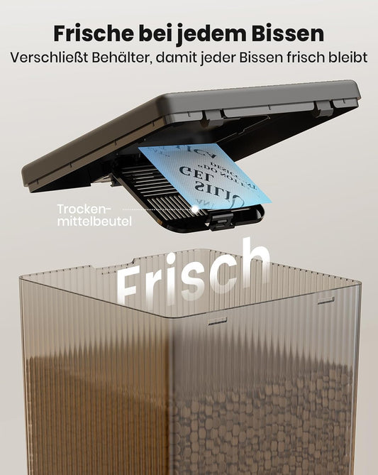 Oneisall 5L Futterautomat Katze 2 Näpfe, Katzenfutter Automat Mit Einem Knopf, Einfache Bedienung, Futterspender Für Katzen/Hunde, Mit Edelstahlschüssel, Voice Recorder, Für Kleine/Mittlere Haustiere