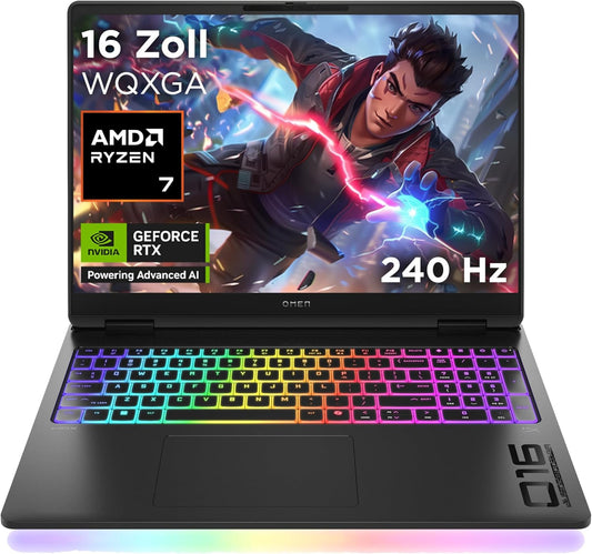 Omen MAX Gaming Laptop, 16 Zoll WQXGA Display 240Hz, AMD Ryzen AI 7 350 (8C) 50 NPU Tops - Bis Zu 5.0 Ghz, NVIDIA Geforce RTX 5070 Ti 12GB VRAM, 32 GB RAM, 1 TB SSD, Win 11, QWERTZ, RGB Light, Schwarz
