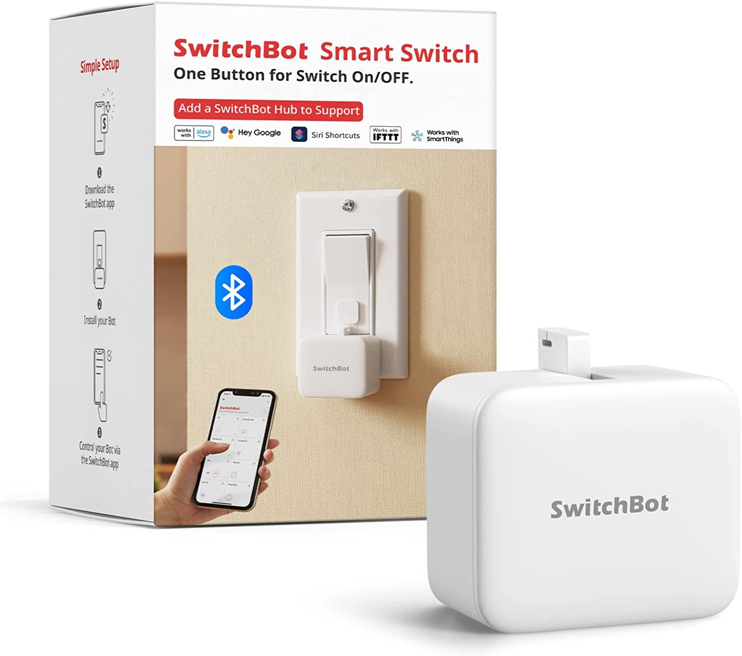 Switchbot Smart Bluetooth Switch Toggle - Machen Sie Schalter Intelligent, App- Und Timer-Steuerung, Fügen Sie Switchbot Hub Mini Hinzu, Um Es Mit Alexa, Google Home Und IFTTT Kompatibel Zu Machen