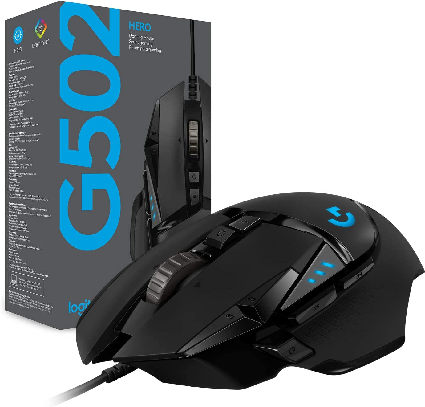 Logitech G502 HERO High-Performance Gaming-Maus Mit HERO 25K DPI Optischem Sensor, Rgb-Beleuchtung, Gewichtstuning, 11 Programmierbare Tasten, Anpassbare Spielprofile, Pc/Mac - Schwarz