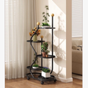 Mobile Flower Stand with Wheels, Multi-Layer Metal Plant Shelf for Living Room and Balcony, Floor Standing Planter Rack