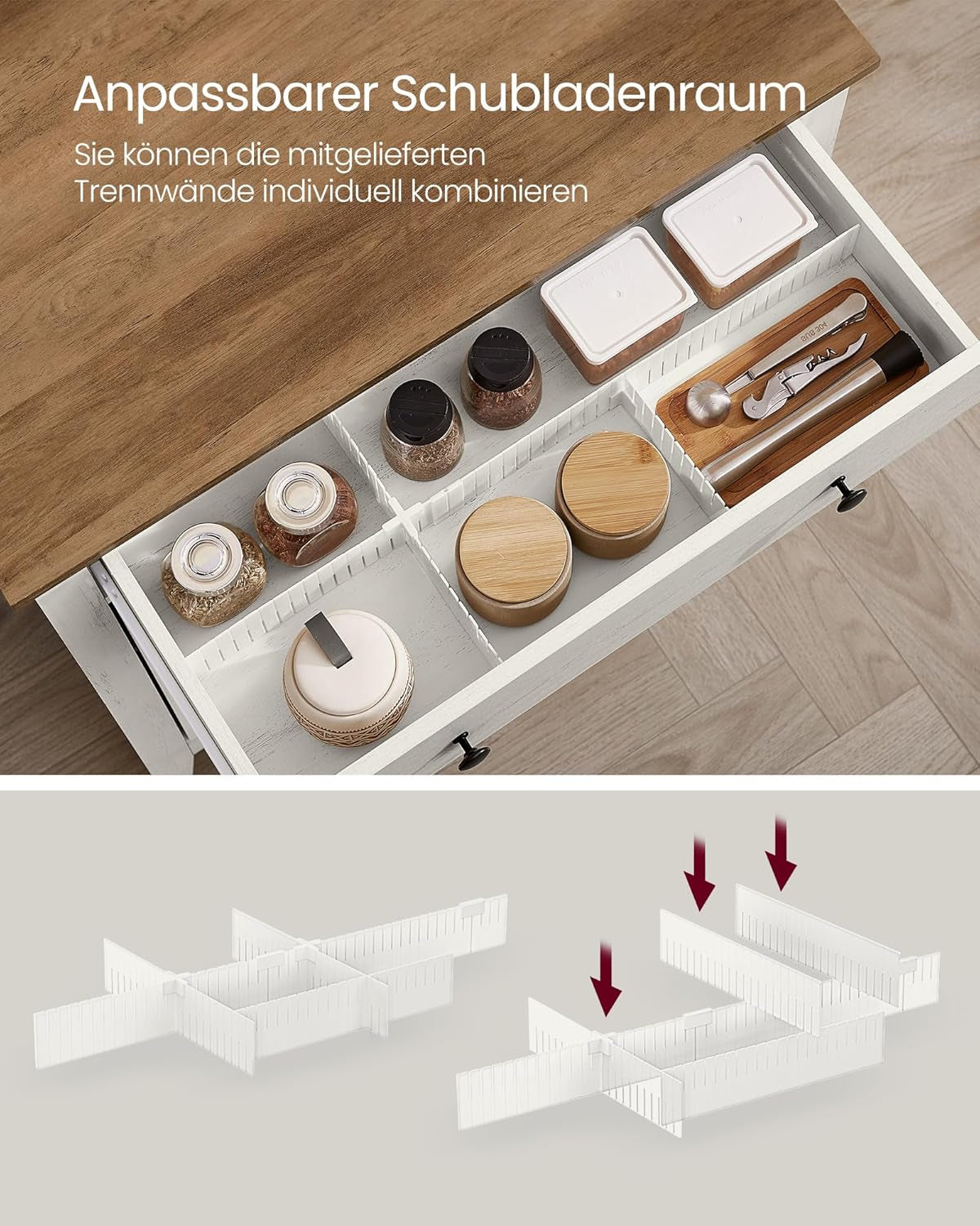 VASAGLE Küchenschrank, Sideboard Mit Schubladen, Aufbewahrungsschrank Mit Türen, Verstellbare Ablage, Landhausstil, Für Wohnzimmer Küche, 40 X 80 X 80 Cm, Vintageweiß-Honigbraun BBK341W01