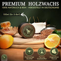 100% Natural Woodcare, Natürliche Holzpflege, Premium Holzwachs, Holzschutz Innen Und Außen, Möbelwachs, Möbelpflege Mit Bienenwachs Und Leinöl, 100Ml, Sehr Ergiebig