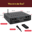Pyle Bluetooth Stereo Verstärker 500 W – 4-Kanal Mini Receiver Mit USB, AUX, Fm-Radio, Subwoofer RCA & Mikrofoneingang Mit Echo Kabelloses Streaming, Für Heimkino, Studio & Pa-Anlage