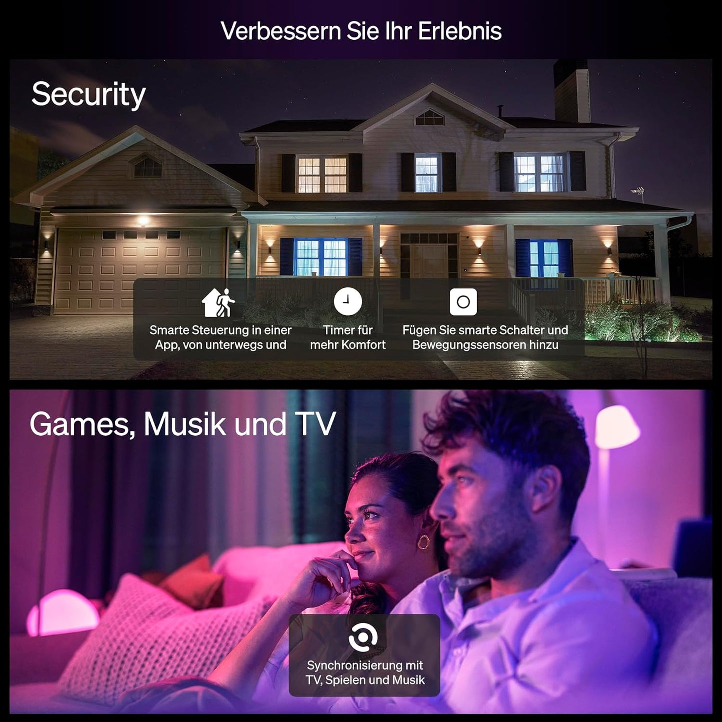 Philips Hue Essential Smart LED A60 Glühbirne,White and Color, E27-Fassung, 8 W, 2200 K–6500 K, 806 Lm, Dimmbar, Kompatibel Mit Alexa, Google Assistant Und Apple Home, 4Er-Pack